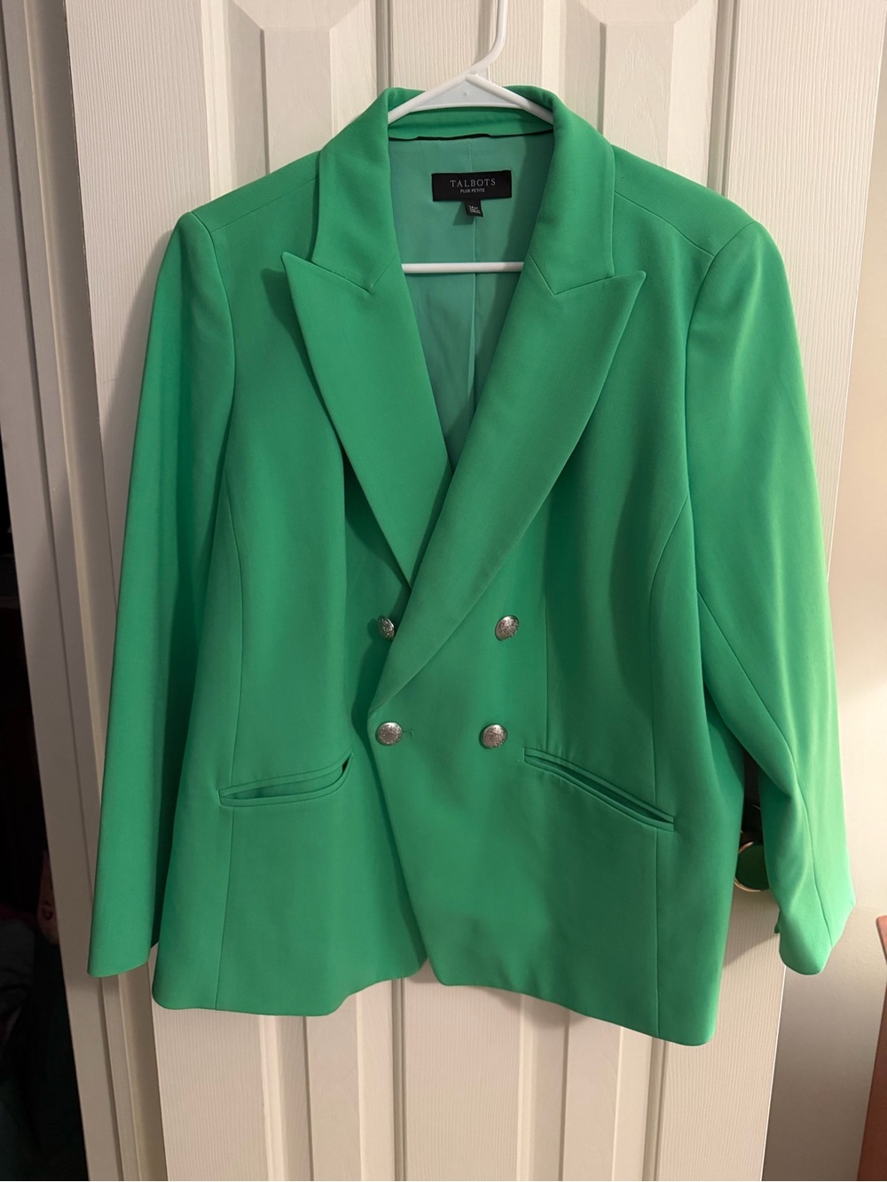 Talbots Plus Petite Double-Breasted Green Blazer